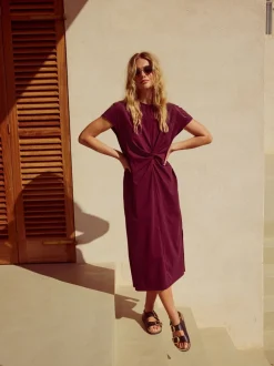 Jurken|Next - Zomerse T-shirtjurk met draai en korte mouwen Paarsblauw