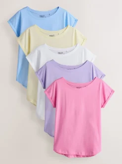 Tops En T-Shirts|Next - Set van 5 T-shirts met kapmouwtjes Paars/blauw/botergeel/roze/wit