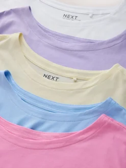 Tops En T-Shirts|Next - Set van 5 T-shirts met kapmouwtjes Paars/blauw/botergeel/roze/wit