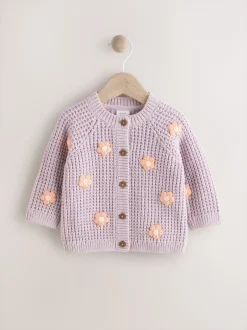 Truien En Breisels|Gebreide Kleding|Next - Geborduurd vest (0 mnd - 2 jr) Paarse en abrikozenkleurige bloemen voor baby's