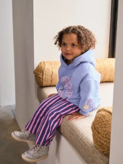 Sets En Combisets|Truien En Breisels|Next Paarse gestreepte bloem - Set met hoodie en joggingbroek met rechte wijde pijpen (3mnd -7jr)