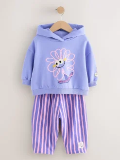 Sets En Combisets|Truien En Breisels|Next Paarse gestreepte bloem - Set met hoodie en joggingbroek met rechte wijde pijpen (3mnd -7jr)