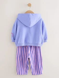 Sets En Combisets|Truien En Breisels|Next Paarse gestreepte bloem - Set met hoodie en joggingbroek met rechte wijde pijpen (3mnd -7jr)