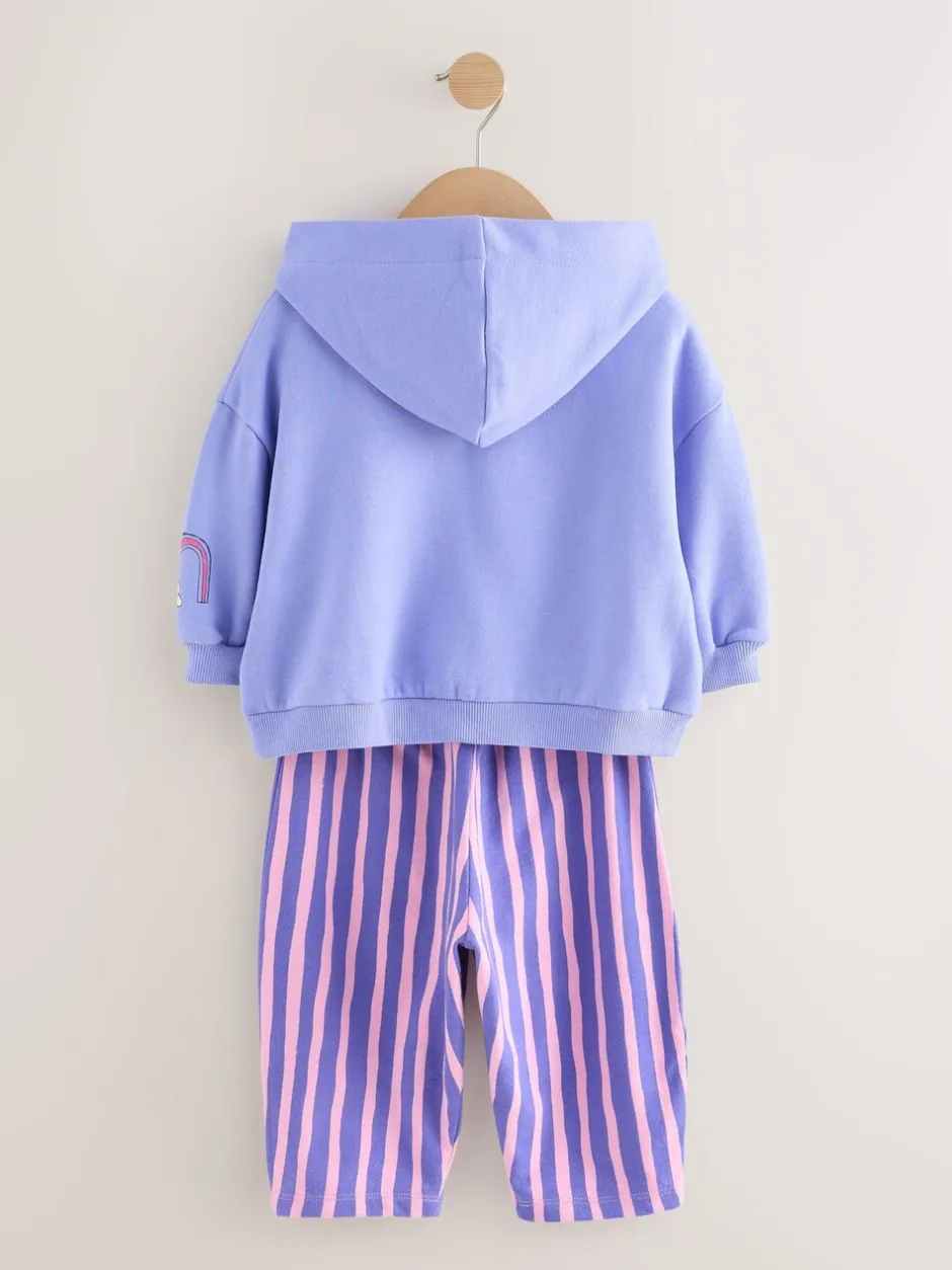 Sets En Combisets|Truien En Breisels|Next Paarse gestreepte bloem - Set met hoodie en joggingbroek met rechte wijde pijpen (3mnd -7jr)