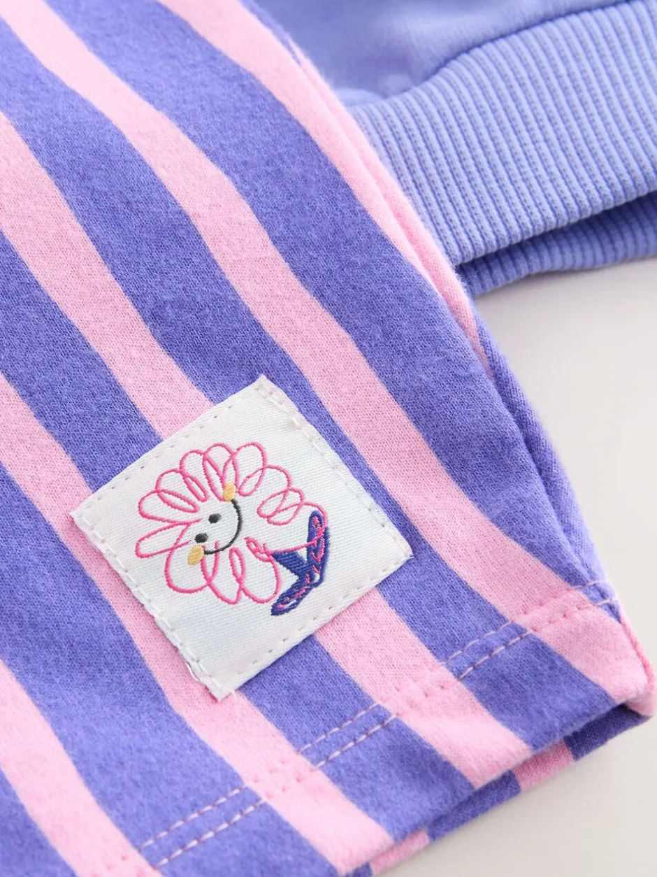 Sets En Combisets|Truien En Breisels|Next Paarse gestreepte bloem - Set met hoodie en joggingbroek met rechte wijde pijpen (3mnd -7jr)
