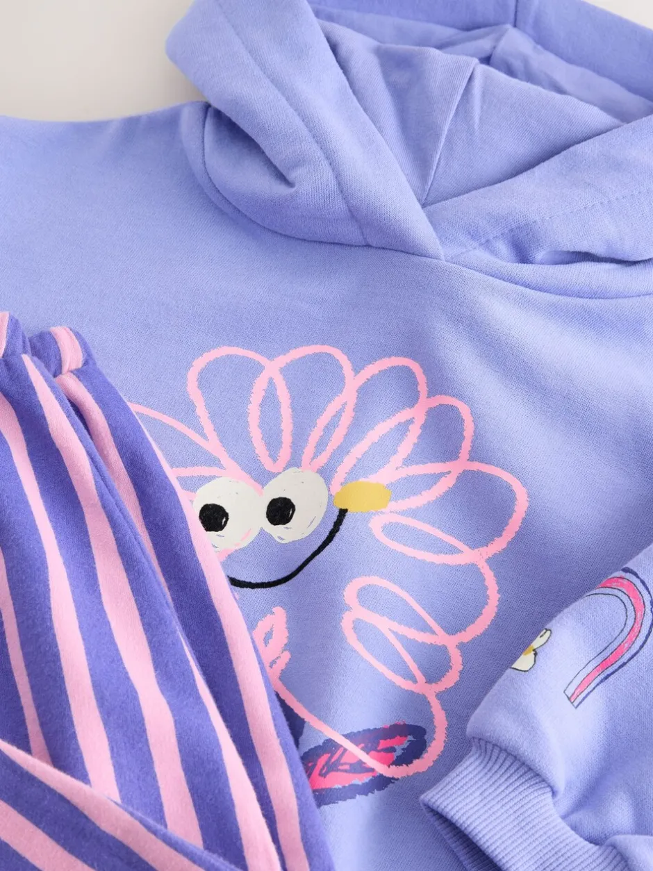 Sets En Combisets|Truien En Breisels|Next Paarse gestreepte bloem - Set met hoodie en joggingbroek met rechte wijde pijpen (3mnd -7jr)