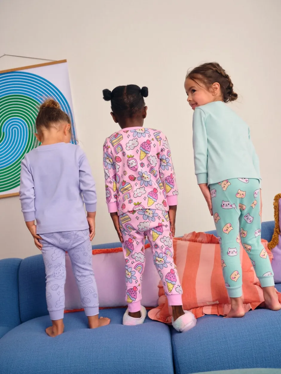 Multipacks|Nachtkleding En Pyjama's|Next - Verpakking van 3 knusse pyjama's (9 mnd-10 jr) Paarse kattenprint