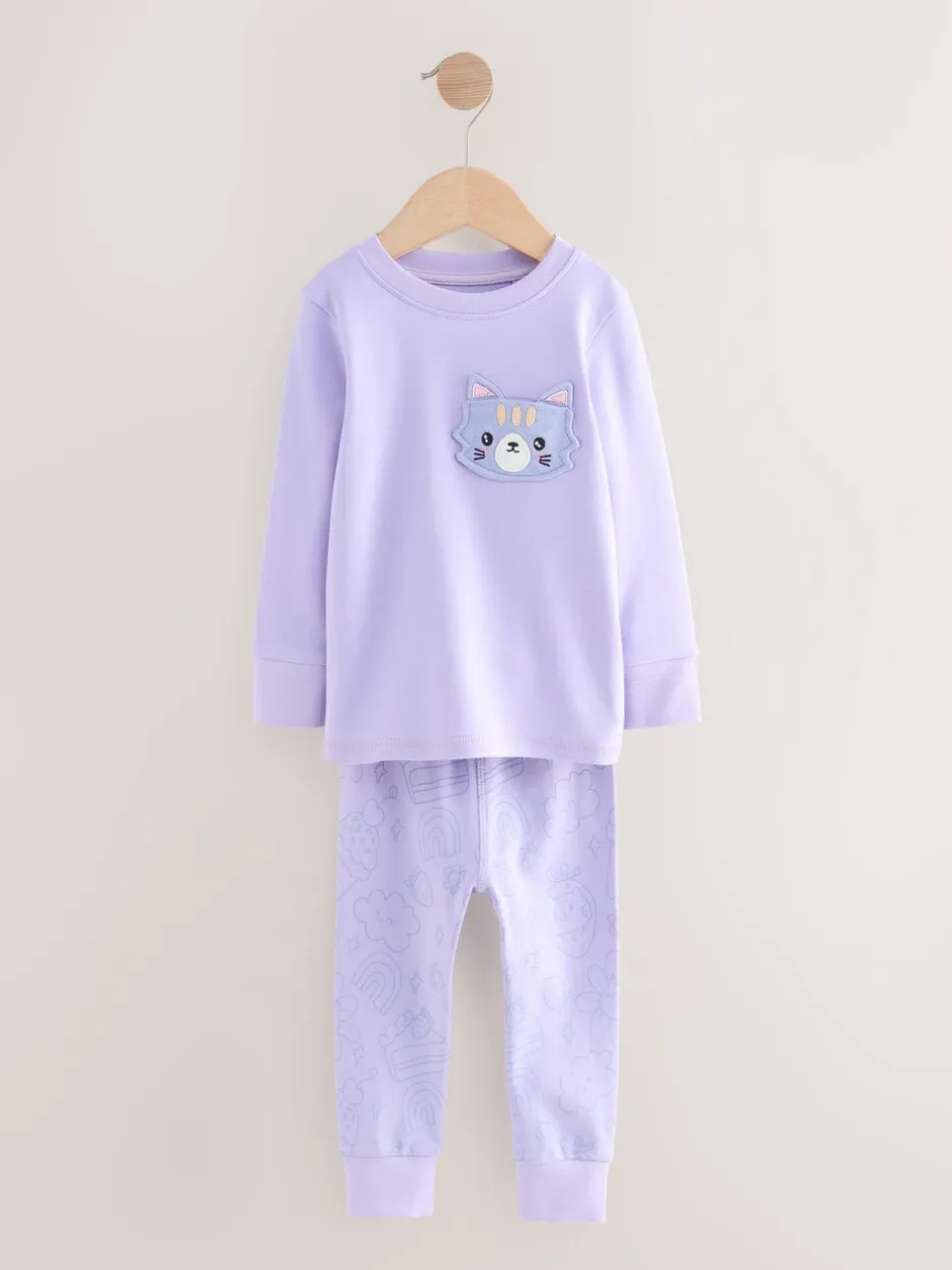 Multipacks|Nachtkleding En Pyjama's|Next - Verpakking van 3 knusse pyjama's (9 mnd-10 jr) Paarse kattenprint