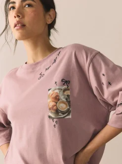 Pyjama's|Loungewear*Next Paarse Ontbijt - Pyjama met korte mouwen