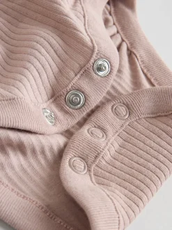 Rompertjes En Hemdjes*Next - Verpakking van 4 babyrompers met lange mouwen en ruches (0mnd-2jr) Paars/geel/crème met fijne print