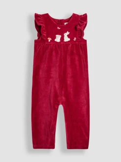 Jumpsuits En Playsuits|Jojo Maman Bébé - Appliqué Velour Dungarees & Top Set Paarsrood met konijnenprint