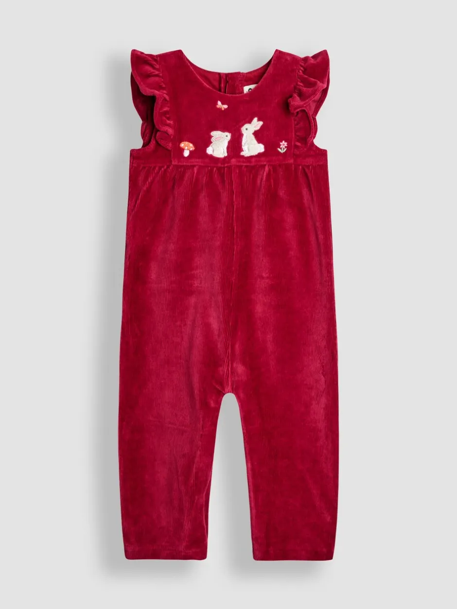 Jumpsuits En Playsuits|Jojo Maman Bébé - Appliqué Velour Dungarees & Top Set Paarsrood met konijnenprint