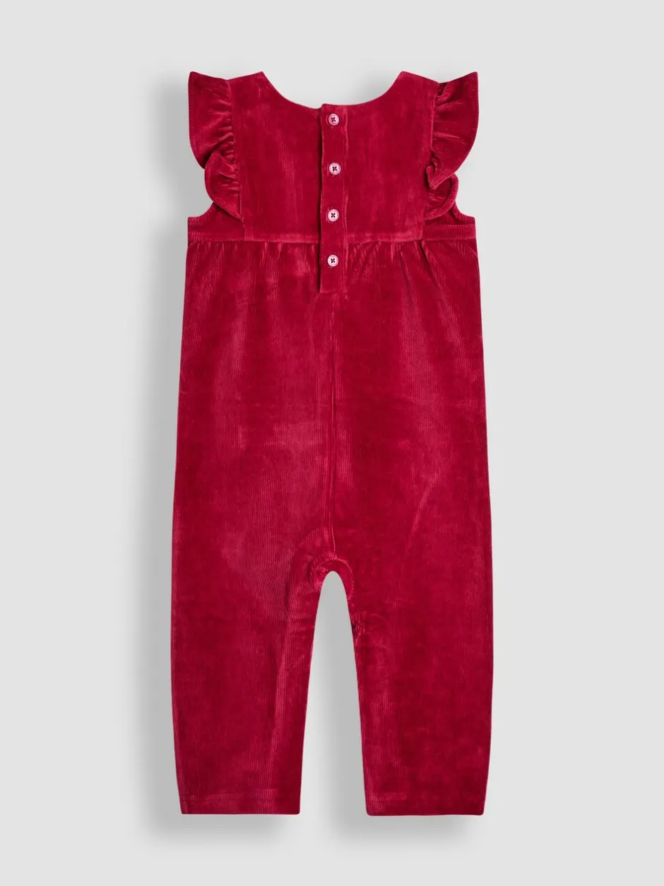 Jumpsuits En Playsuits|Jojo Maman Bébé - Appliqué Velour Dungarees & Top Set Paarsrood met konijnenprint