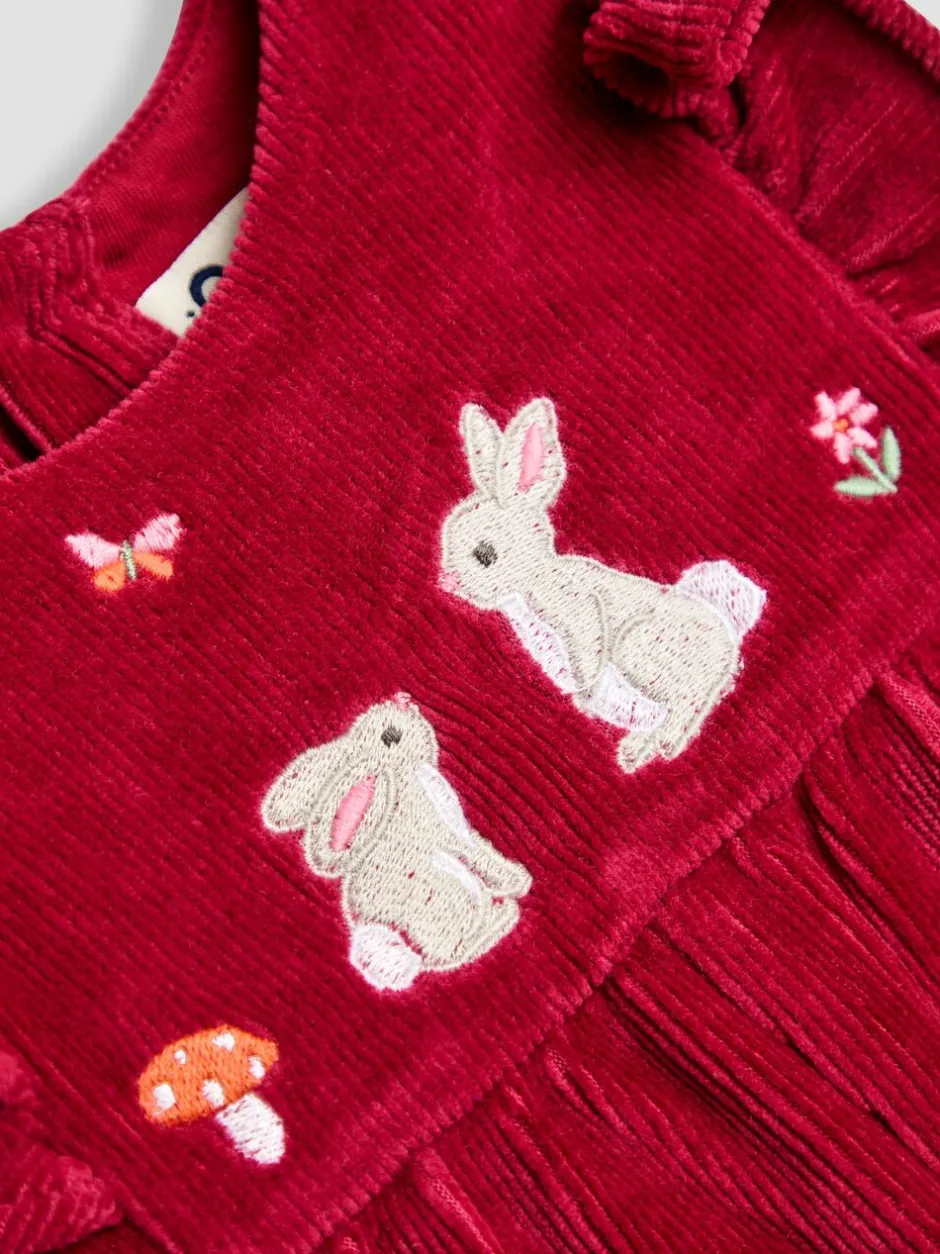 Jumpsuits En Playsuits|Jojo Maman Bébé - Appliqué Velour Dungarees & Top Set Paarsrood met konijnenprint
