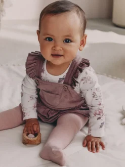 Sets En Combisets|Babypakjes En Babypyjama's*Next Paars/wit - Corduroy Baby Rompertje en Bodysuit met Lange mouwen en Panty's 3 -delige Set (0mnd -2jr)