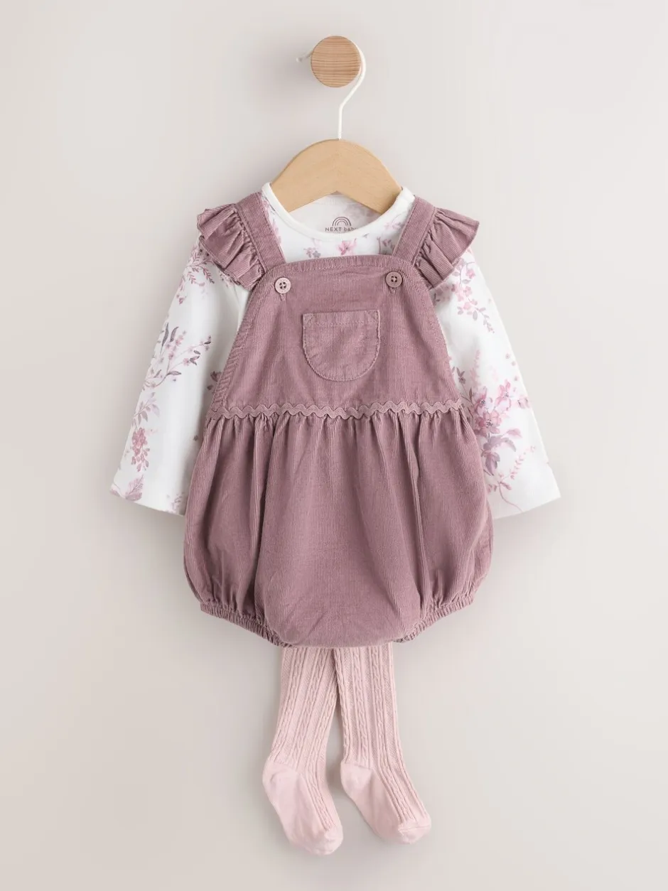 Sets En Combisets|Babypakjes En Babypyjama's*Next Paars/wit - Corduroy Baby Rompertje en Bodysuit met Lange mouwen en Panty's 3 -delige Set (0mnd -2jr)