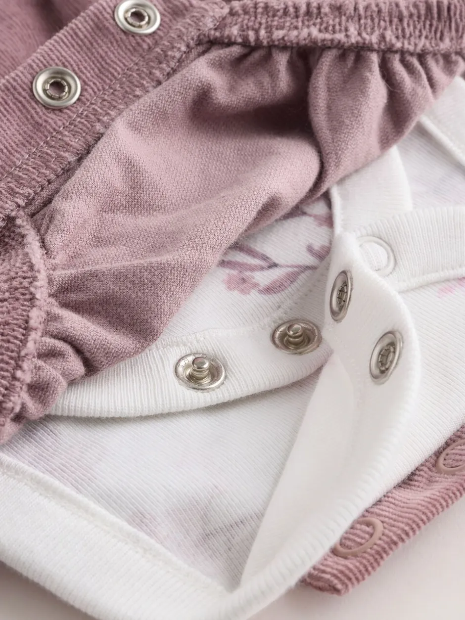 Sets En Combisets|Babypakjes En Babypyjama's*Next Paars/wit - Corduroy Baby Rompertje en Bodysuit met Lange mouwen en Panty's 3 -delige Set (0mnd -2jr)