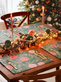 Tafellinnen En Placemats *Paoletti - Set van 4 tafelplacemats en tafelloper in paarsrood