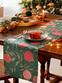Tafellinnen En Placemats |Paoletti kersttafelloper met granaatappelprint