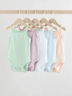 Rompertjes En Hemdjes|Rompertjes En Hemdjes|Next Pastel - 5 Pack Vest Pointelle Baby Bodysuits