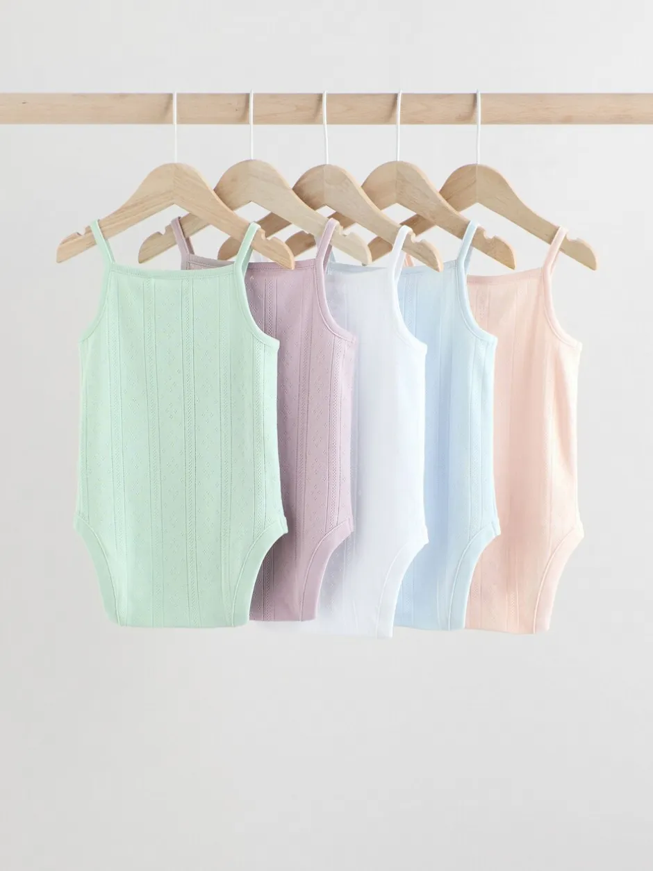 Rompertjes En Hemdjes|Rompertjes En Hemdjes|Next Pastel - 5 Pack Vest Pointelle Baby Bodysuits