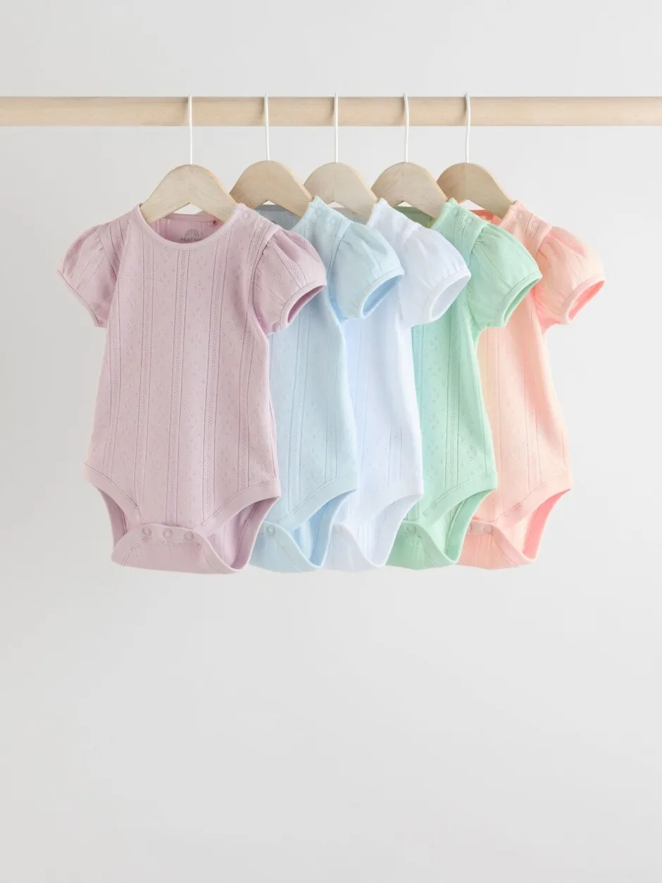 Rompertjes En Hemdjes|Rompertjes En Hemdjes|Next Pastel - 5 Pak Korte mouwen Pointelle Baby Bodysuits