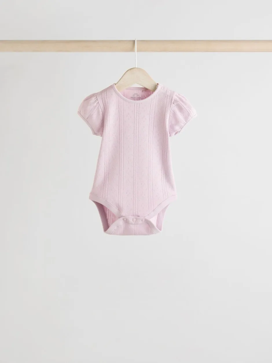 Rompertjes En Hemdjes|Rompertjes En Hemdjes|Next Pastel - 5 Pak Korte mouwen Pointelle Baby Bodysuits