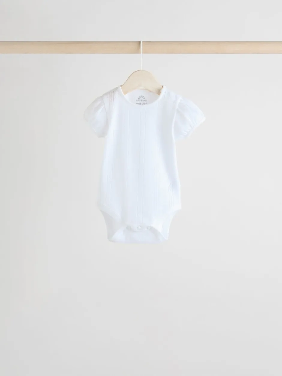 Rompertjes En Hemdjes|Rompertjes En Hemdjes|Next Pastel - 5 Pak Korte mouwen Pointelle Baby Bodysuits