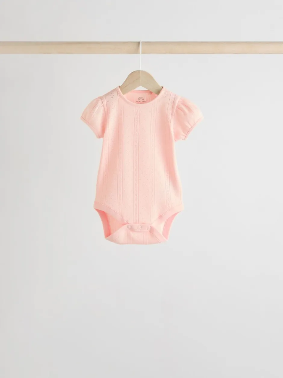 Rompertjes En Hemdjes|Rompertjes En Hemdjes|Next Pastel - 5 Pak Korte mouwen Pointelle Baby Bodysuits