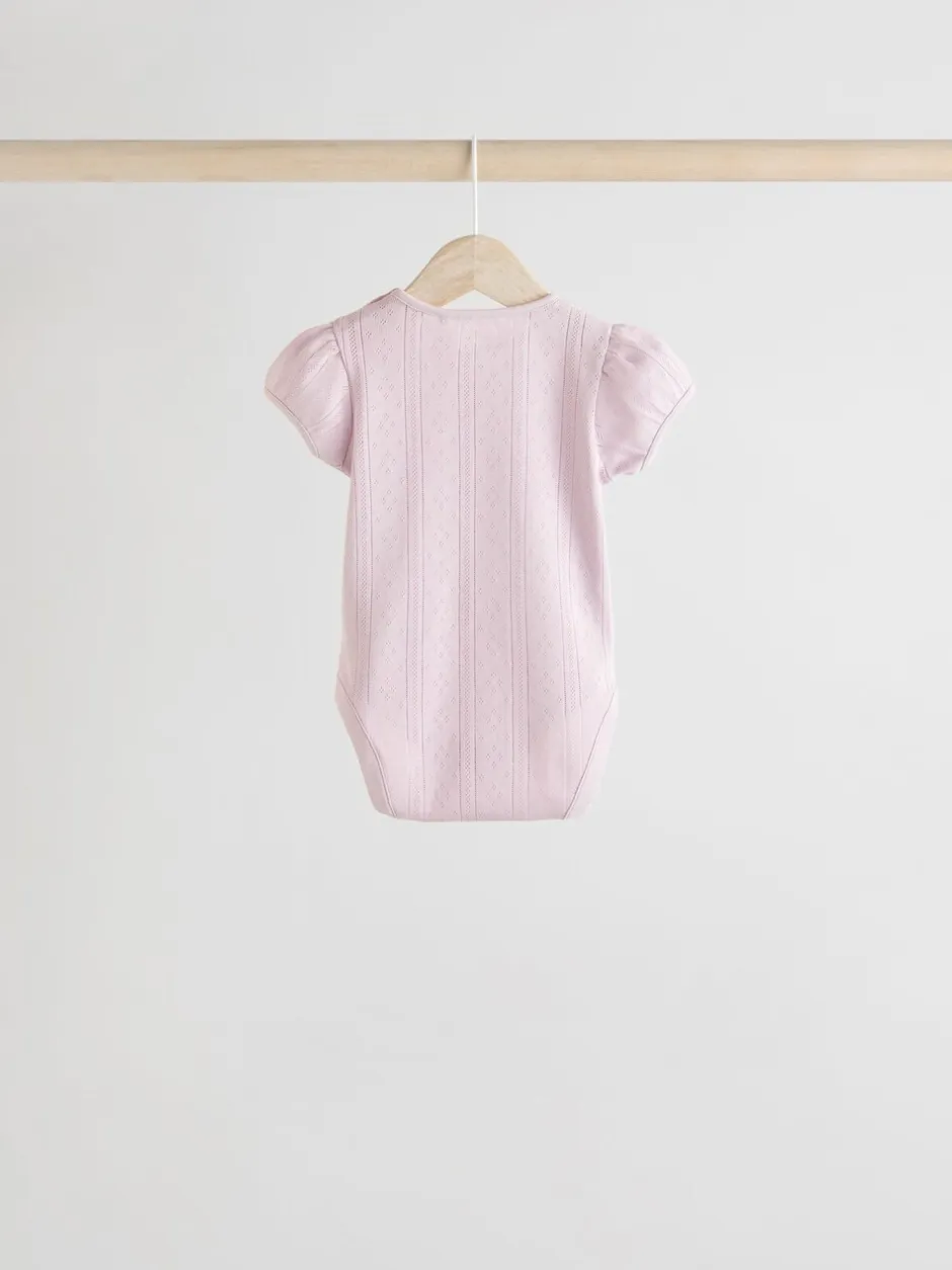 Rompertjes En Hemdjes|Rompertjes En Hemdjes|Next Pastel - 5 Pak Korte mouwen Pointelle Baby Bodysuits