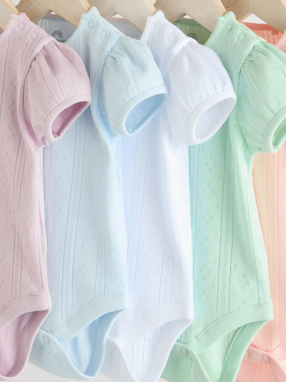 Rompertjes En Hemdjes|Rompertjes En Hemdjes|Next Pastel - 5 Pak Korte mouwen Pointelle Baby Bodysuits