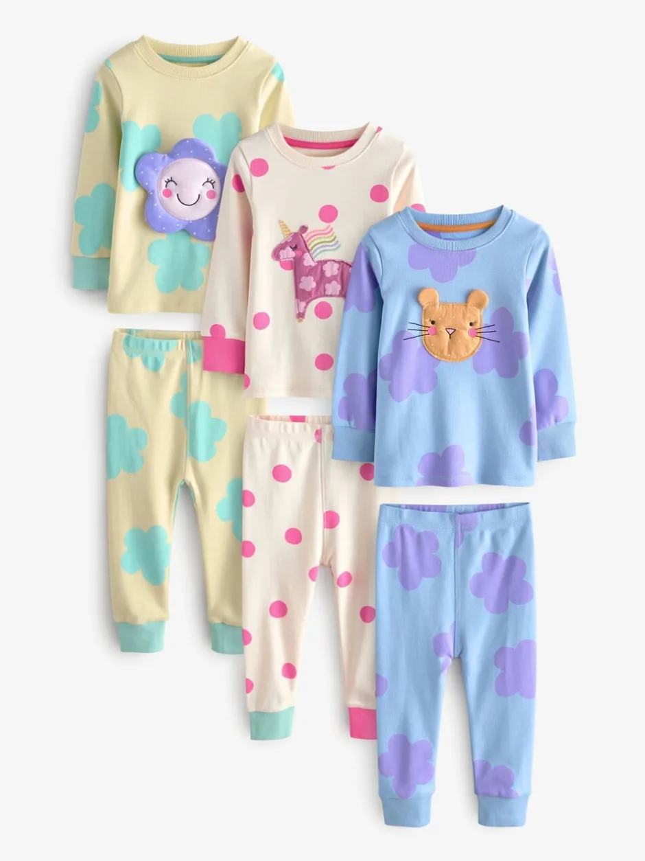 Multipacks|Nachtkleding En Pyjama's*Next Pastel kat/eenhoorn/bloem - Knus pyjama met lange mouwen 3 Pack (9maanden -12jaar)