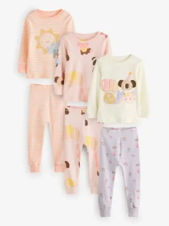 Nachtkleding En Pyjama's|Pyjama's|Next Pastel met tekenfiguurtjesprint - Knus pyjama met lange mouwen 3 Pack (9maanden -12jaar)