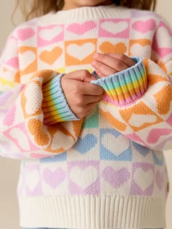 Gebreide Kleding|Little Bird by Jools Oliver - Knitted Colourblock Jumper Pastel Rainbow Hearts