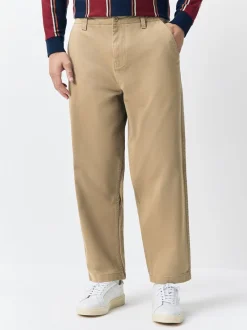 Broeken En Chino's|Next - Barrel Fit - Authentic Cotton Rich Stretch Trousers Pastelgeel