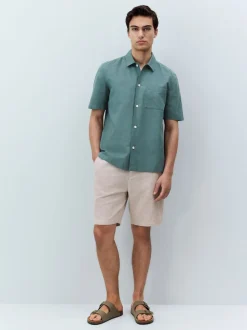 Shorts|Next - Korte chino met elastische taille met hoog linnenpercentage Pastelgeel