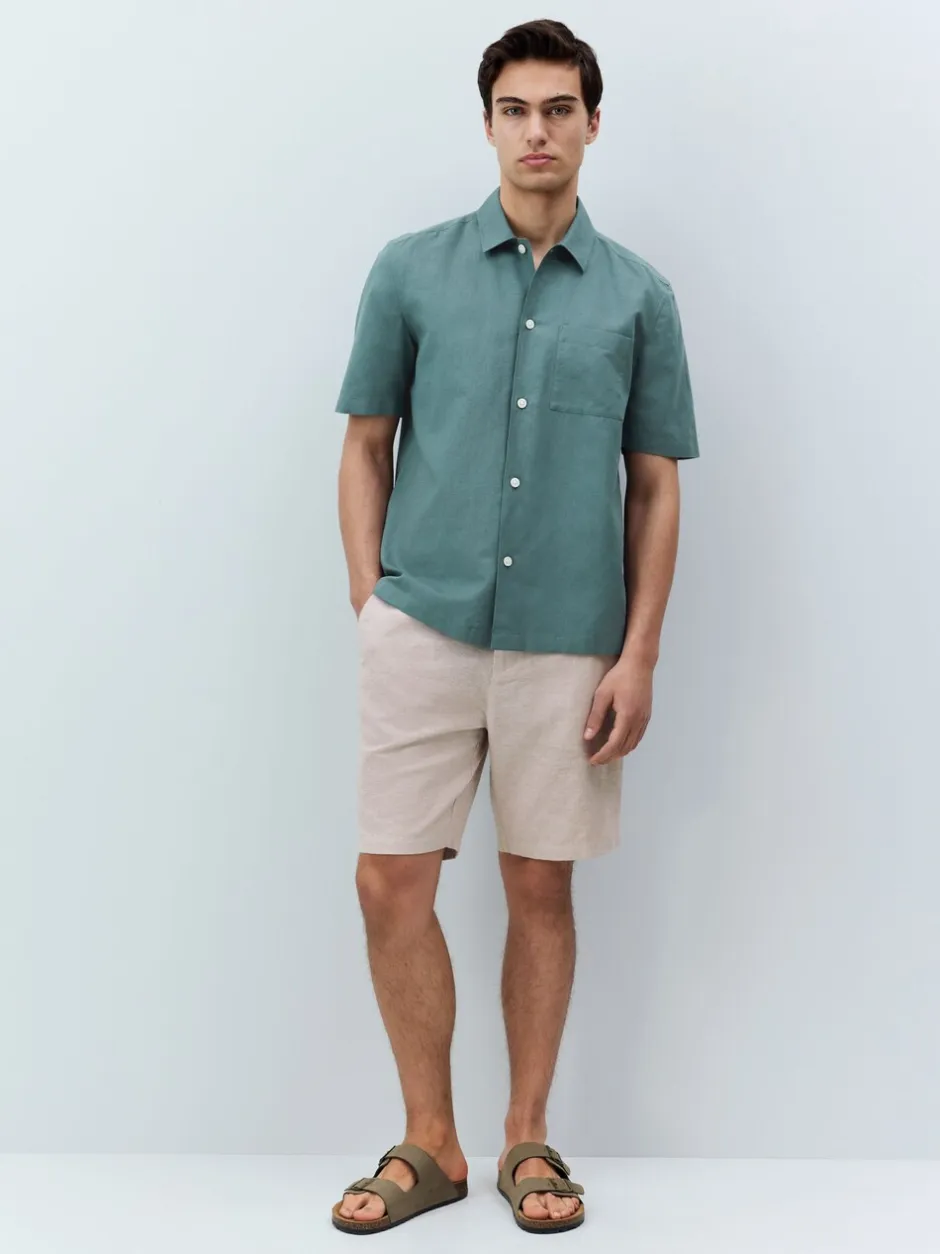 Shorts|Next - Korte chino met elastische taille met hoog linnenpercentage Pastelgeel