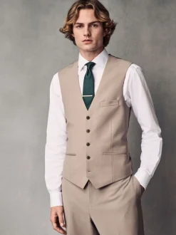 Vesten*Next - Regular Fit Wool Blend Motionflex Waistcoat Pastelgeel