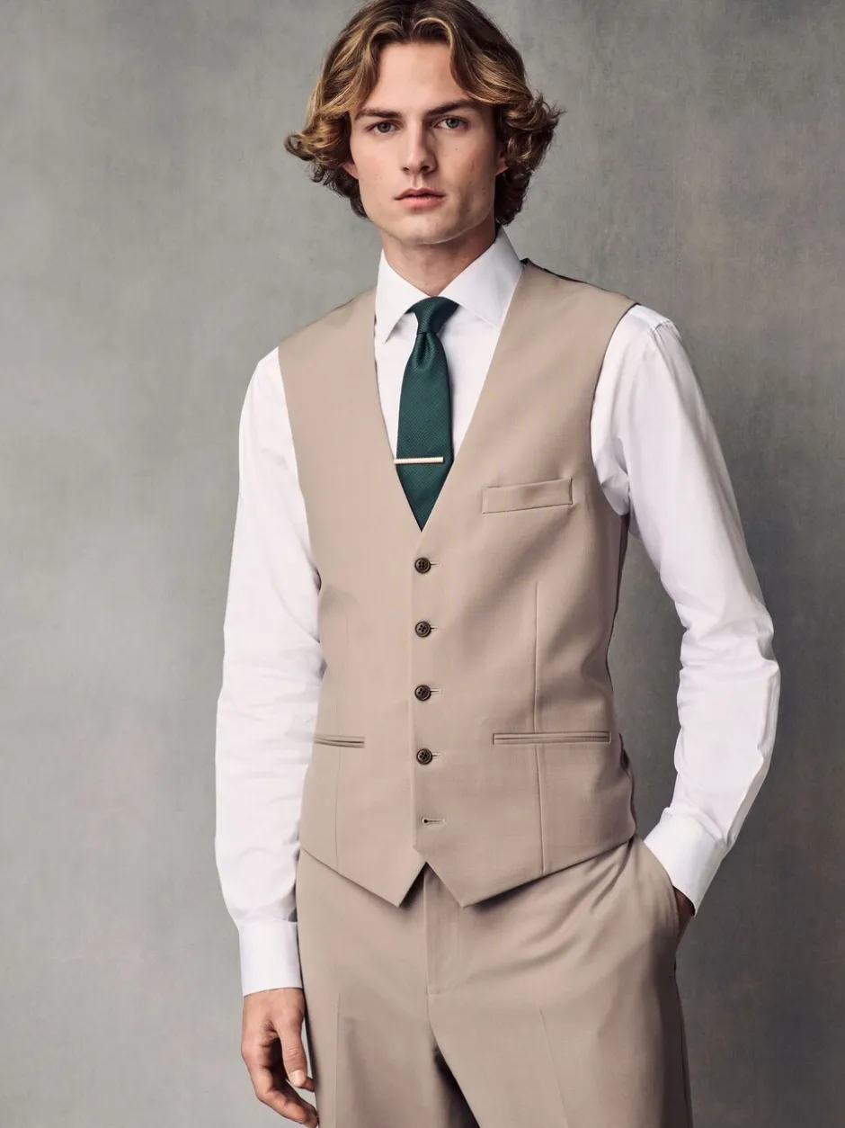 Vesten*Next - Regular Fit Wool Blend Motionflex Waistcoat Pastelgeel