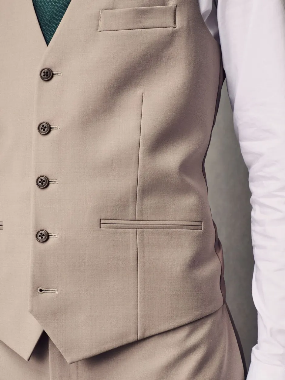 Vesten*Next - Regular Fit Wool Blend Motionflex Waistcoat Pastelgeel