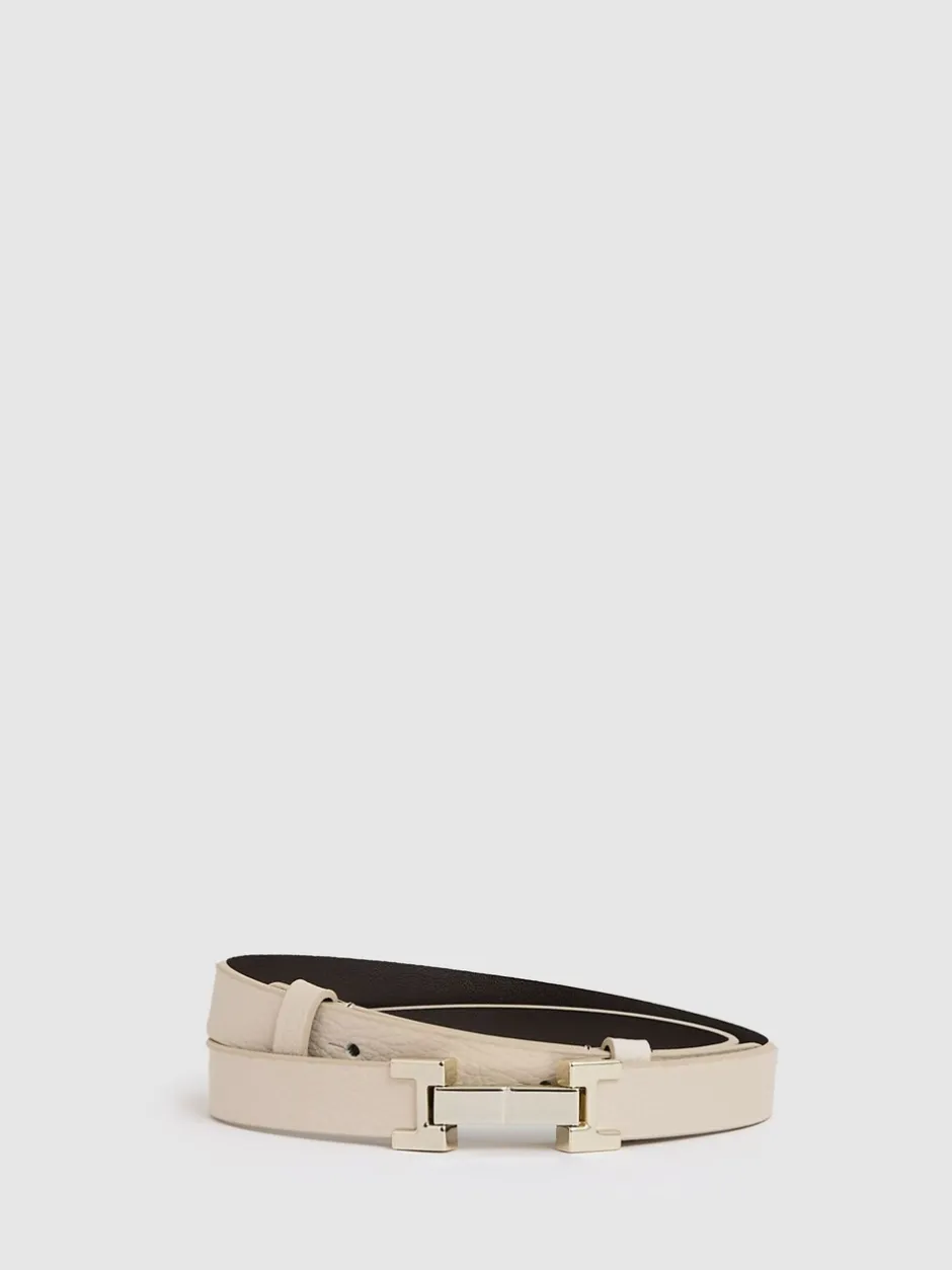 Ceintuurs|Reiss - - Leren Hayley riem met vierkant scharnier Pastelgeel