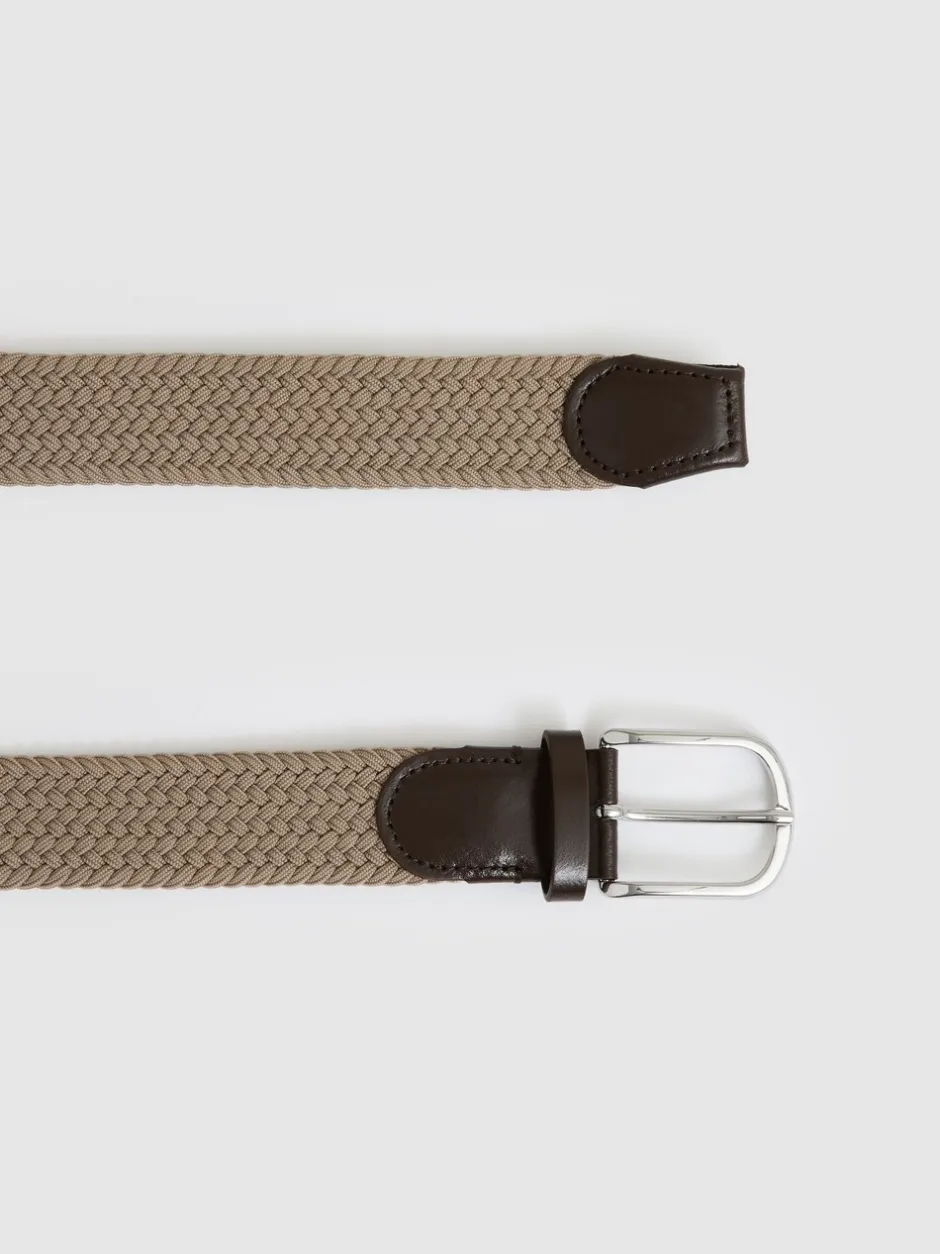 Riemen En Bretels|Reiss - Elmont Basket Weave Belt Pastelgeel
