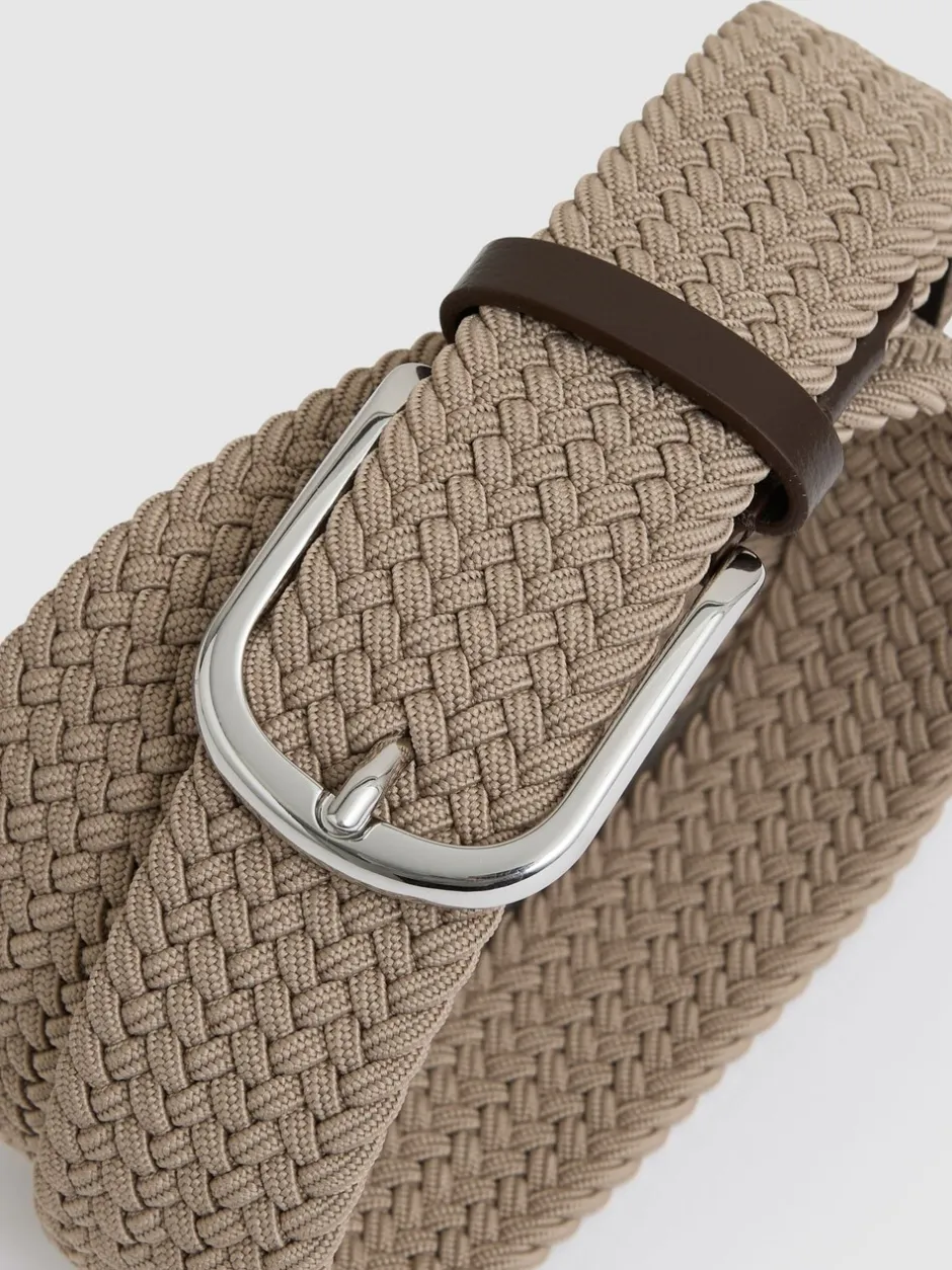 Riemen En Bretels|Reiss - Elmont Basket Weave Belt Pastelgeel