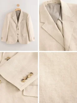 Pakken|Next - Slimfit Leomaster Italiaans 100% linnen colbert Pastelgeel