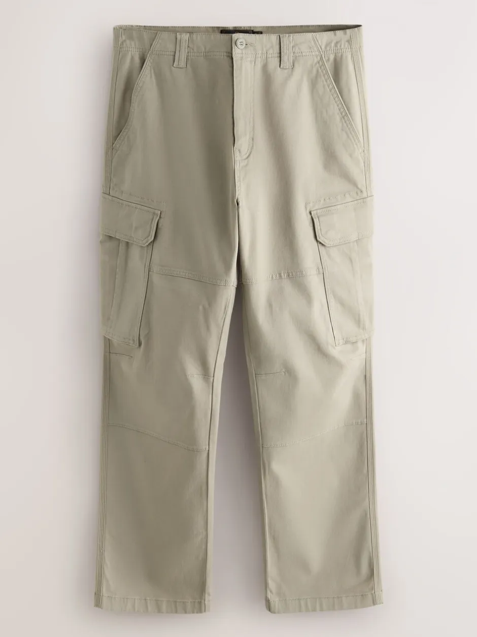Broeken En Chino's|Next Pastelgeel - Straight fit - Katoenen cargostretchbroek