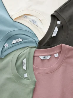 T-Shirts En Hemden|Next - Set van 5 ruimvallende dikke T-shirts PastelGroen/Blauw/Ecru/leigrijs/Roze