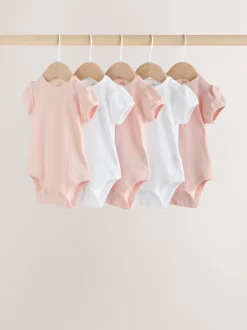 Rompertjes En Hemdjes|Next Pastelkleurig - Korte mouwen Baby bodysuit met punt 5 verpakking
