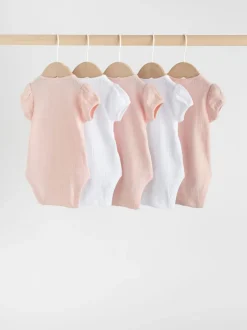 Rompertjes En Hemdjes|Next Pastelkleurig - Korte mouwen Baby bodysuit met punt 5 verpakking