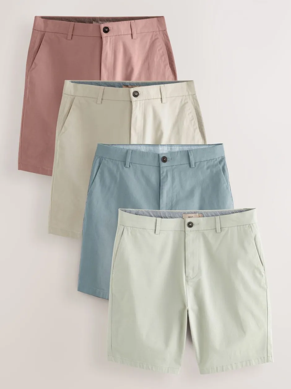 Shorts|Next - Straight fit - Set van 4 chinoshorts met stretch Pastelkleurig