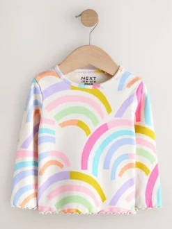 Tops|Tops*Next Pastelkleurige regenboogprint - Verpakking van 5 geribde tops met lange mouwen (3mnd-7jr)